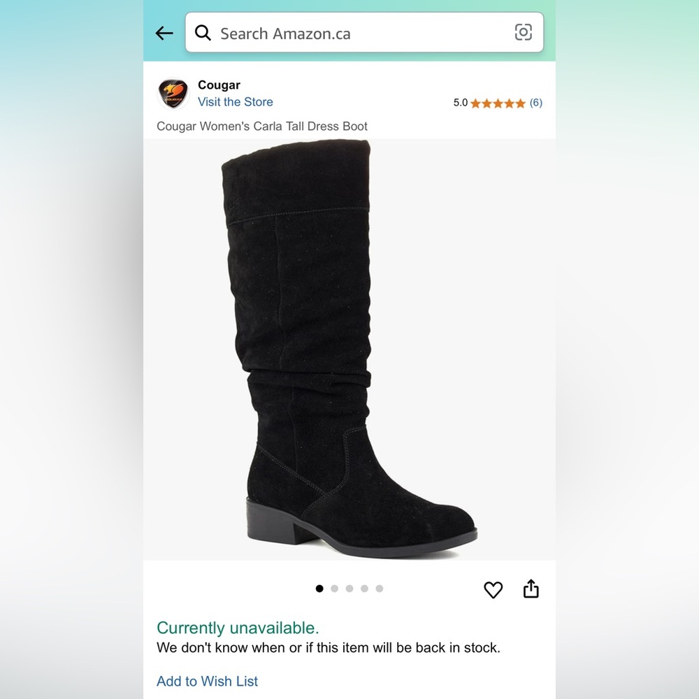 Cougar Black Heeled Carla Waterproof Suede Boots with Slouchy Design